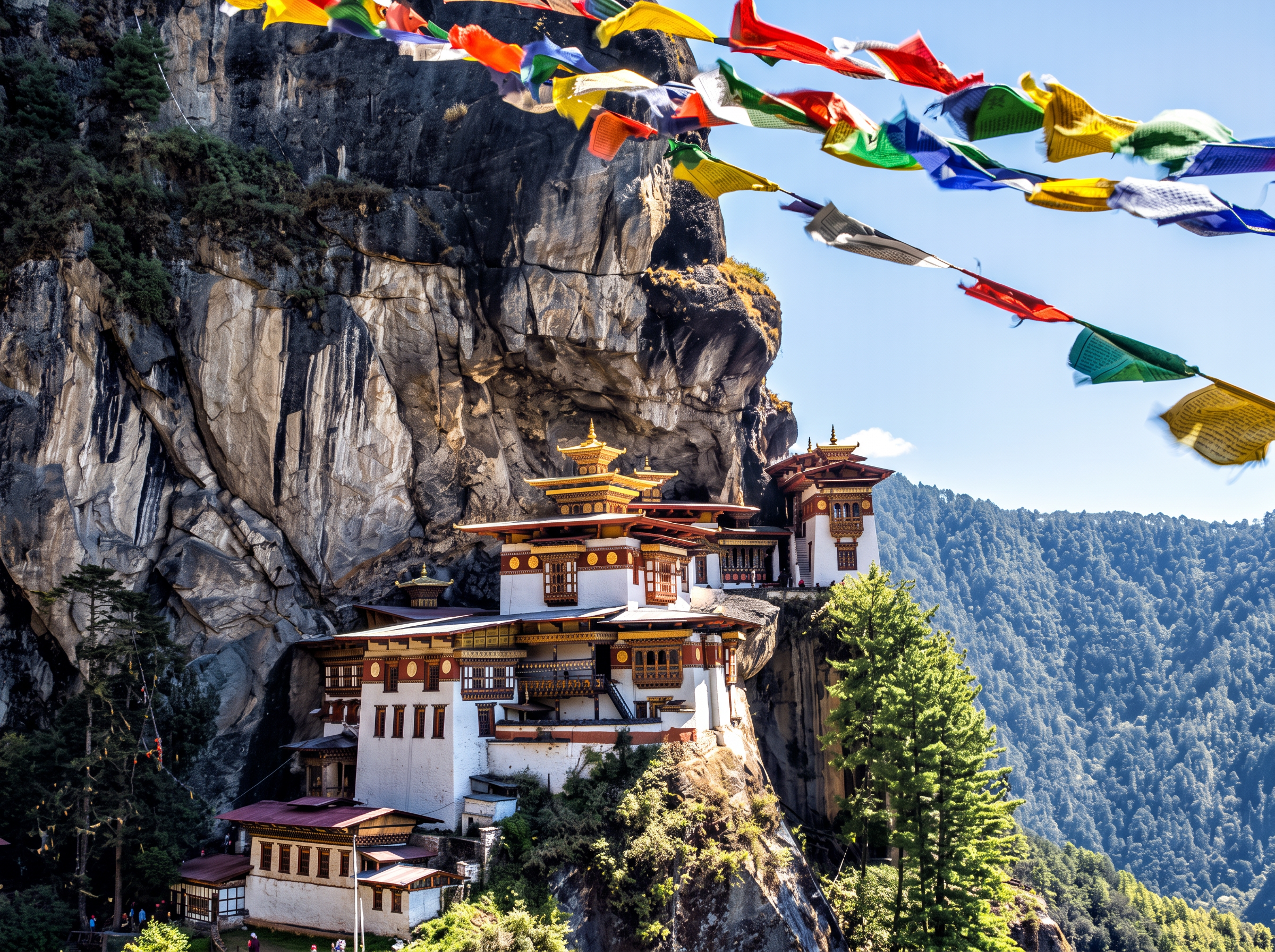 Tiger's Nest Monastery on a cliff face above the Paro valley in Bhutan
